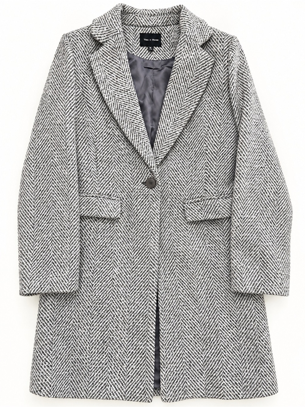 Tea N Rose Gray and White Herringbone Pea Coat NWOT size S